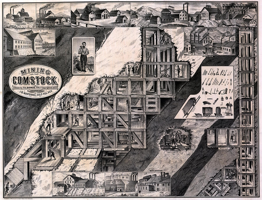 Mining on the Comstock. (source: Bancroft Library.)